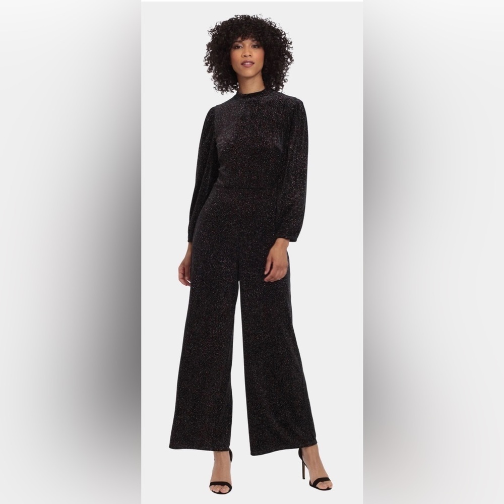 Maggy London Black Glitter Sparkle Multicolor Dressy Jumpsuit Long sleeve